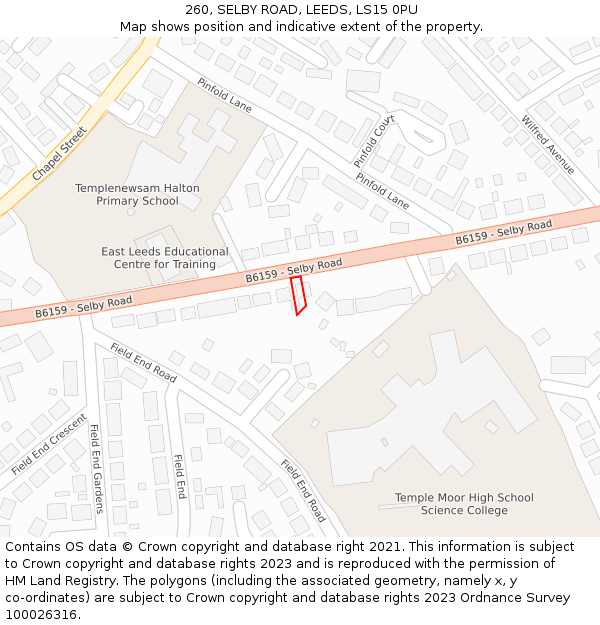 260, SELBY ROAD, LEEDS, LS15 0PU: Location map and indicative extent of plot