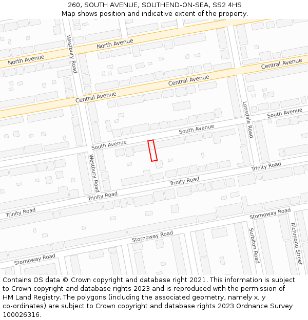 260, SOUTH AVENUE, SOUTHEND-ON-SEA, SS2 4HS: Location map and indicative extent of plot