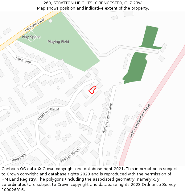 260, STRATTON HEIGHTS, CIRENCESTER, GL7 2RW: Location map and indicative extent of plot