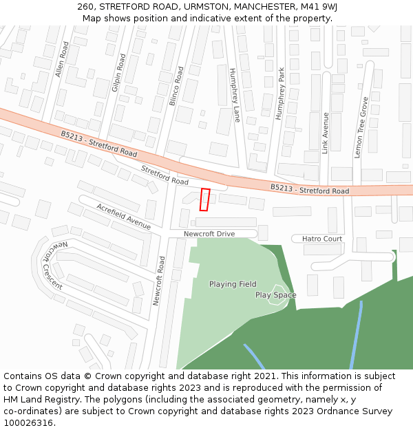 260, STRETFORD ROAD, URMSTON, MANCHESTER, M41 9WJ: Location map and indicative extent of plot