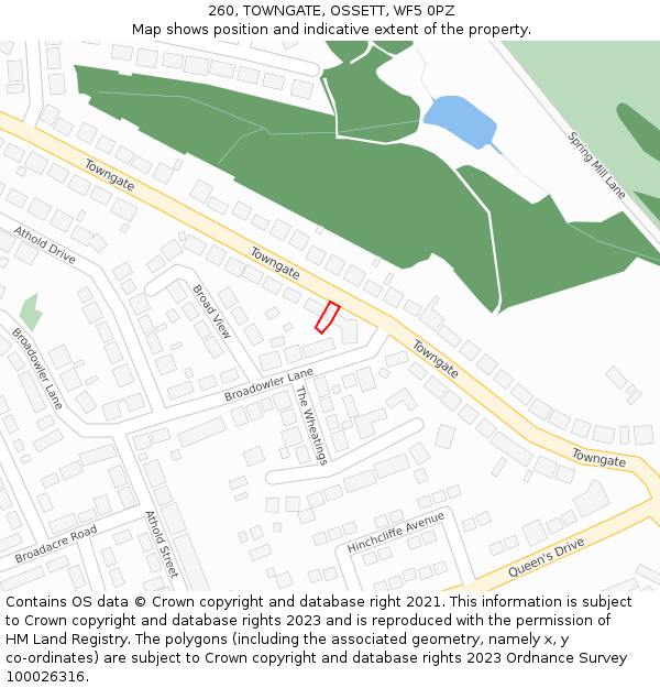 260, TOWNGATE, OSSETT, WF5 0PZ: Location map and indicative extent of plot