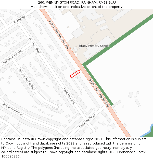 260, WENNINGTON ROAD, RAINHAM, RM13 9UU: Location map and indicative extent of plot