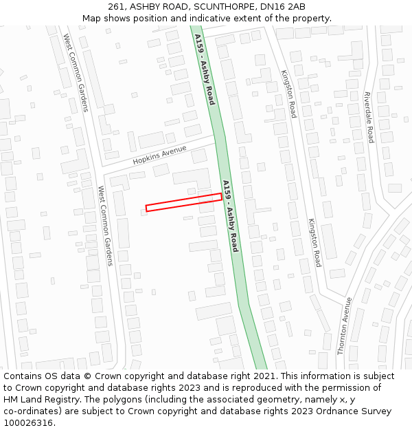 261, ASHBY ROAD, SCUNTHORPE, DN16 2AB: Location map and indicative extent of plot