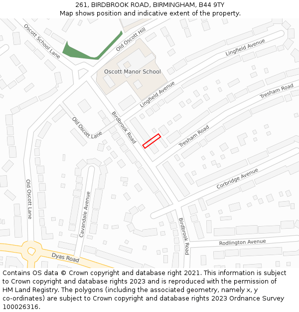 261, BIRDBROOK ROAD, BIRMINGHAM, B44 9TY: Location map and indicative extent of plot