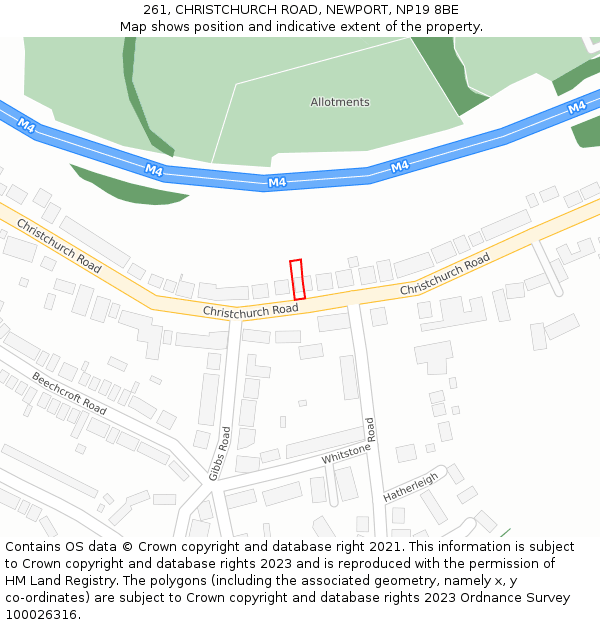 261, CHRISTCHURCH ROAD, NEWPORT, NP19 8BE: Location map and indicative extent of plot
