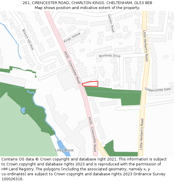 261, CIRENCESTER ROAD, CHARLTON KINGS, CHELTENHAM, GL53 8EB: Location map and indicative extent of plot