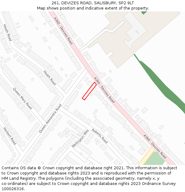 261, DEVIZES ROAD, SALISBURY, SP2 9LT: Location map and indicative extent of plot