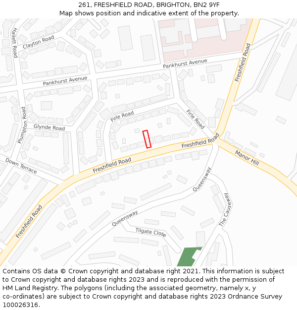 261, FRESHFIELD ROAD, BRIGHTON, BN2 9YF: Location map and indicative extent of plot