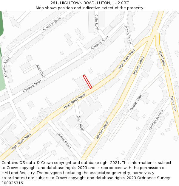 261, HIGH TOWN ROAD, LUTON, LU2 0BZ: Location map and indicative extent of plot