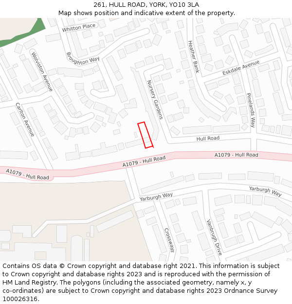 261, HULL ROAD, YORK, YO10 3LA: Location map and indicative extent of plot