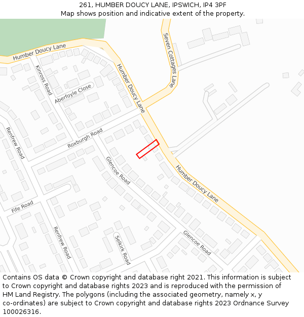 261, HUMBER DOUCY LANE, IPSWICH, IP4 3PF: Location map and indicative extent of plot