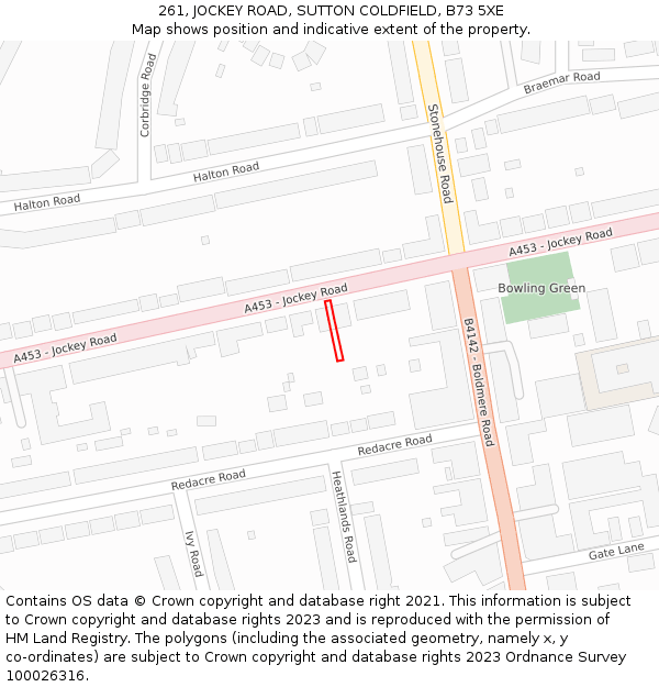 261, JOCKEY ROAD, SUTTON COLDFIELD, B73 5XE: Location map and indicative extent of plot