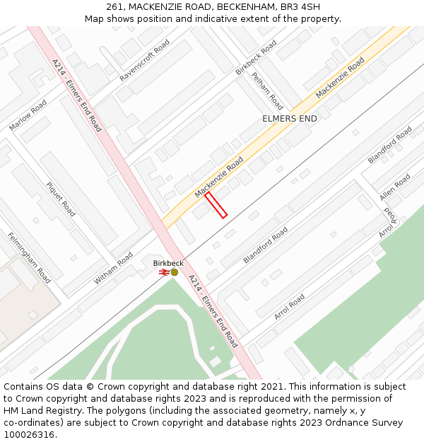 261, MACKENZIE ROAD, BECKENHAM, BR3 4SH: Location map and indicative extent of plot