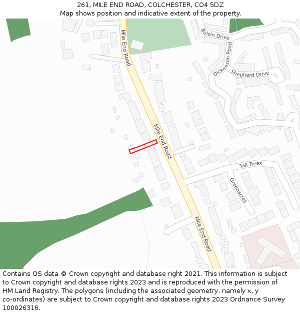 261, MILE END ROAD, COLCHESTER, CO4 5DZ: Location map and indicative extent of plot