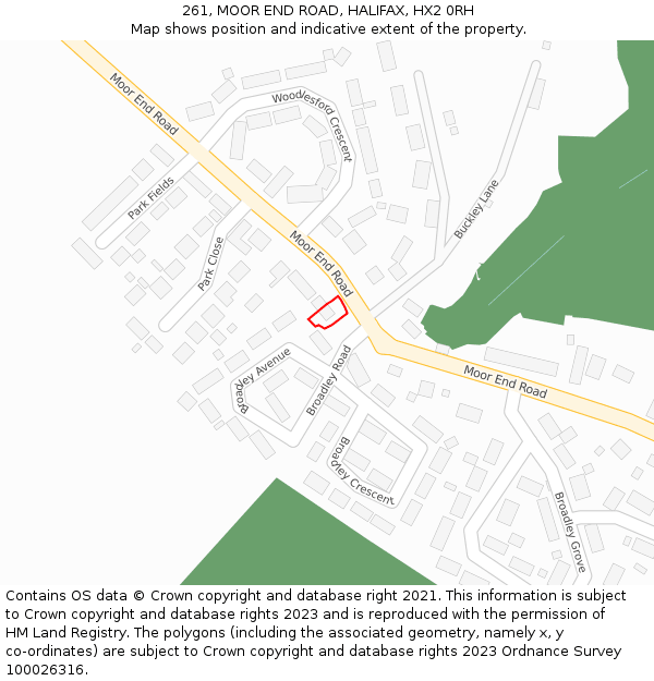 261, MOOR END ROAD, HALIFAX, HX2 0RH: Location map and indicative extent of plot