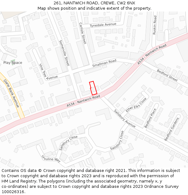 261, NANTWICH ROAD, CREWE, CW2 6NX: Location map and indicative extent of plot