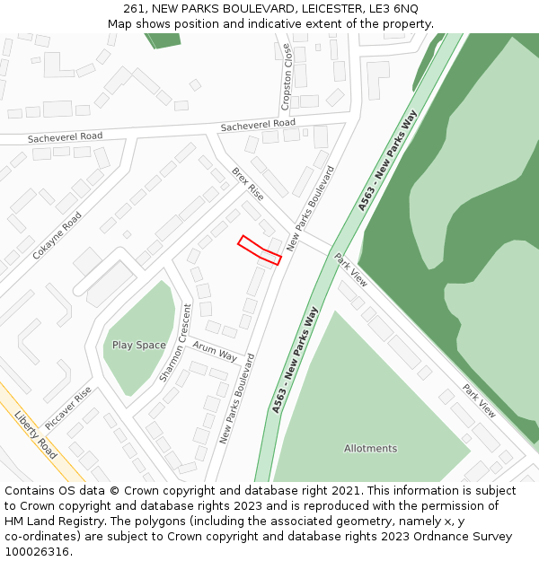 261, NEW PARKS BOULEVARD, LEICESTER, LE3 6NQ: Location map and indicative extent of plot
