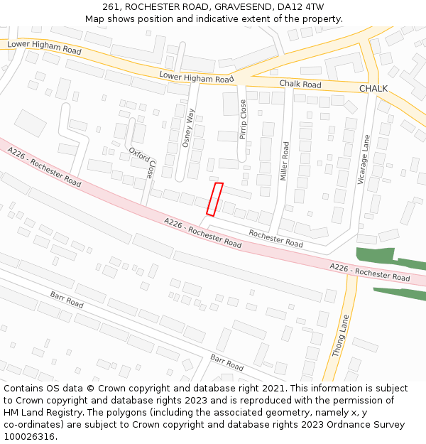 261, ROCHESTER ROAD, GRAVESEND, DA12 4TW: Location map and indicative extent of plot