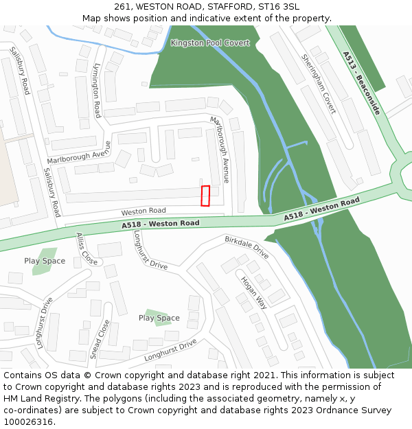261, WESTON ROAD, STAFFORD, ST16 3SL: Location map and indicative extent of plot