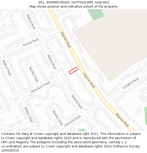 261, WIGMAN ROAD, NOTTINGHAM, NG8 4AG: Location map and indicative extent of plot