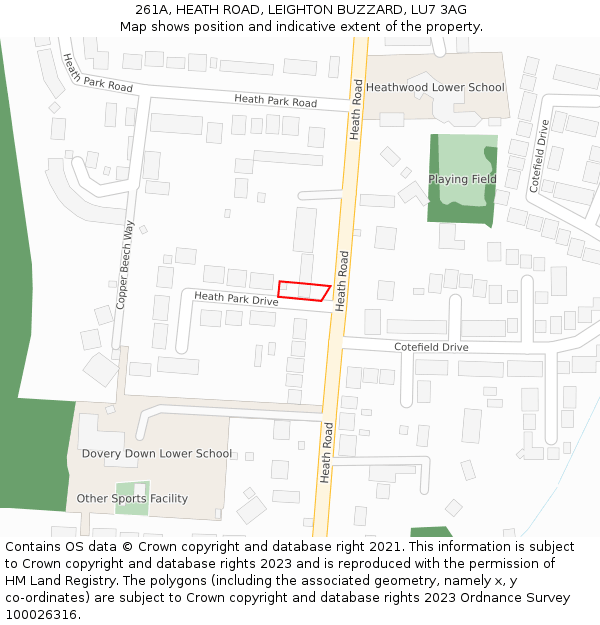 261A, HEATH ROAD, LEIGHTON BUZZARD, LU7 3AG: Location map and indicative extent of plot