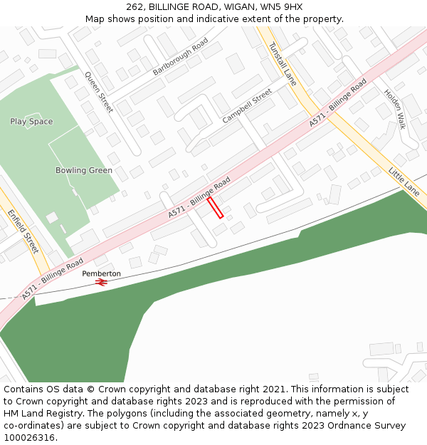 262, BILLINGE ROAD, WIGAN, WN5 9HX: Location map and indicative extent of plot