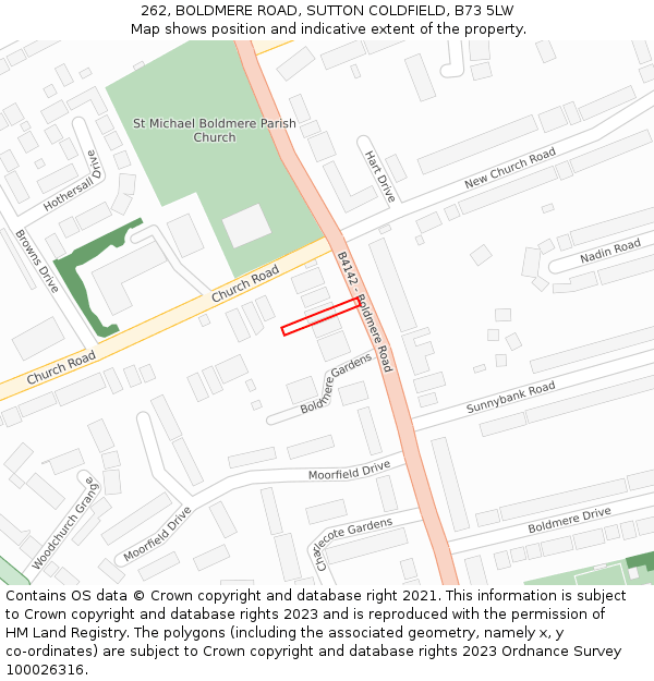 262, BOLDMERE ROAD, SUTTON COLDFIELD, B73 5LW: Location map and indicative extent of plot