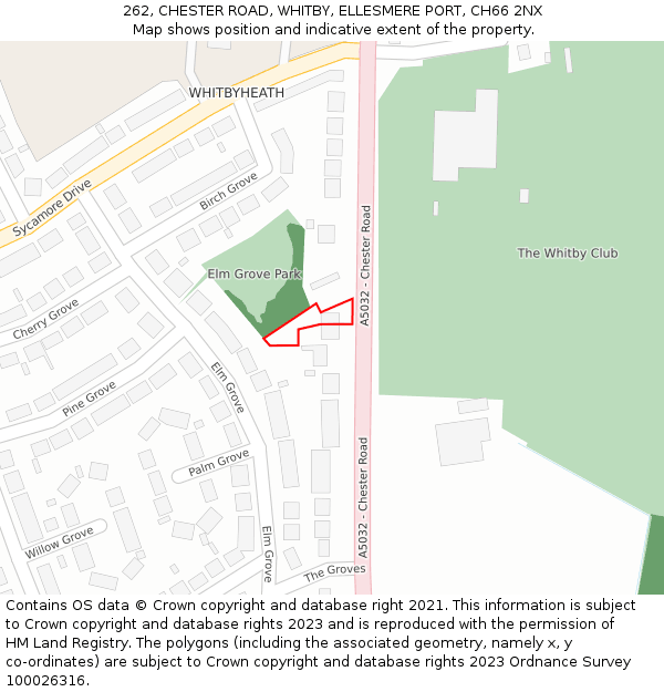 262, CHESTER ROAD, WHITBY, ELLESMERE PORT, CH66 2NX: Location map and indicative extent of plot