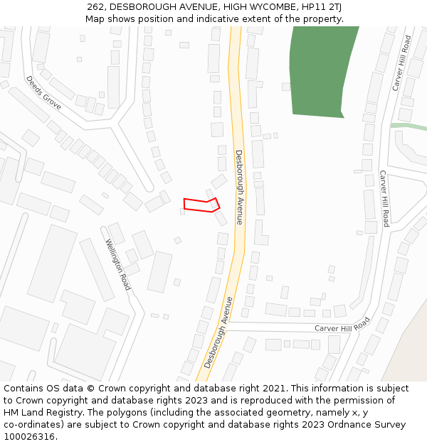 262, DESBOROUGH AVENUE, HIGH WYCOMBE, HP11 2TJ: Location map and indicative extent of plot