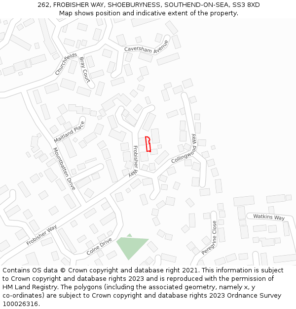 262, FROBISHER WAY, SHOEBURYNESS, SOUTHEND-ON-SEA, SS3 8XD: Location map and indicative extent of plot