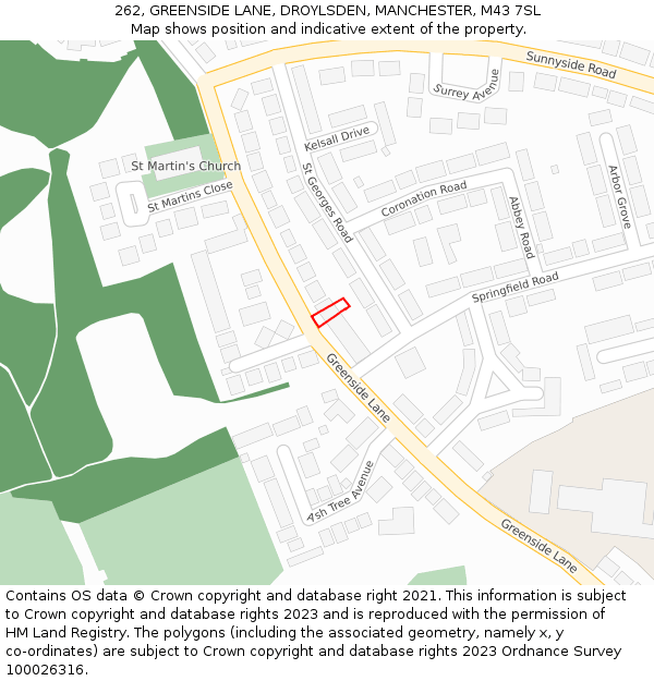 262, GREENSIDE LANE, DROYLSDEN, MANCHESTER, M43 7SL: Location map and indicative extent of plot