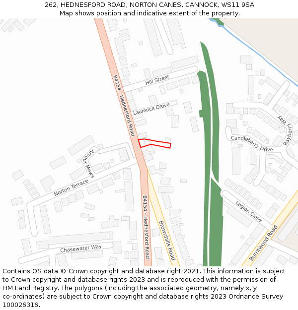 262, HEDNESFORD ROAD, NORTON CANES, CANNOCK, WS11 9SA: Location map and indicative extent of plot