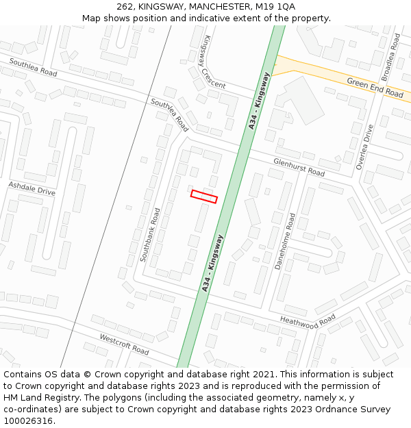 262, KINGSWAY, MANCHESTER, M19 1QA: Location map and indicative extent of plot