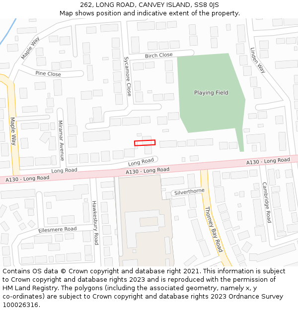 262, LONG ROAD, CANVEY ISLAND, SS8 0JS: Location map and indicative extent of plot