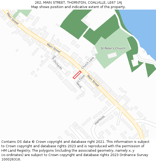 262, MAIN STREET, THORNTON, COALVILLE, LE67 1AJ: Location map and indicative extent of plot