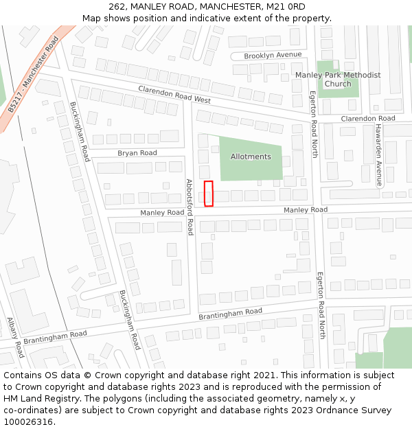 262, MANLEY ROAD, MANCHESTER, M21 0RD: Location map and indicative extent of plot