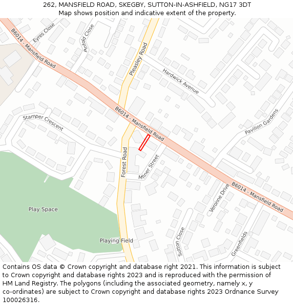 262, MANSFIELD ROAD, SKEGBY, SUTTON-IN-ASHFIELD, NG17 3DT: Location map and indicative extent of plot