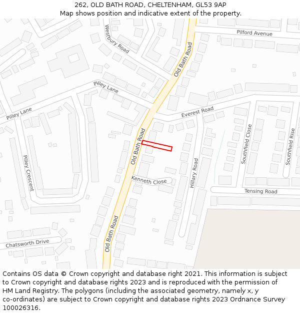 262, OLD BATH ROAD, CHELTENHAM, GL53 9AP: Location map and indicative extent of plot