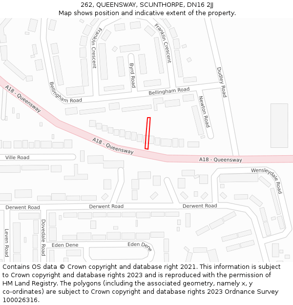 262, QUEENSWAY, SCUNTHORPE, DN16 2JJ: Location map and indicative extent of plot