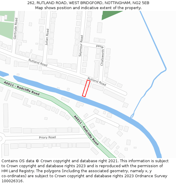 262, RUTLAND ROAD, WEST BRIDGFORD, NOTTINGHAM, NG2 5EB: Location map and indicative extent of plot