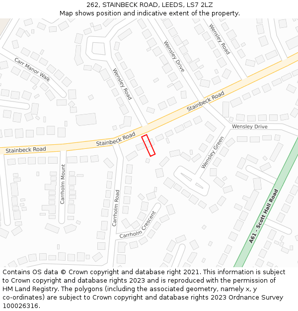 262, STAINBECK ROAD, LEEDS, LS7 2LZ: Location map and indicative extent of plot