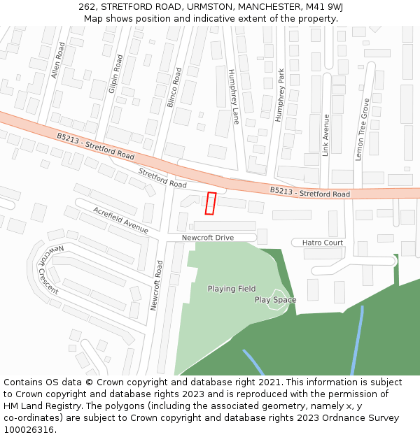 262, STRETFORD ROAD, URMSTON, MANCHESTER, M41 9WJ: Location map and indicative extent of plot