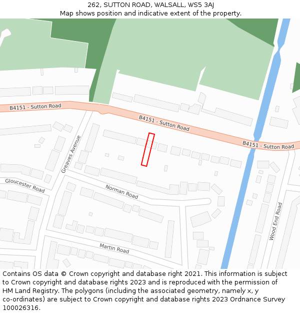 262, SUTTON ROAD, WALSALL, WS5 3AJ: Location map and indicative extent of plot