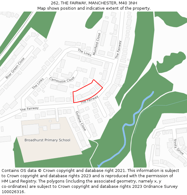 262, THE FAIRWAY, MANCHESTER, M40 3NH: Location map and indicative extent of plot