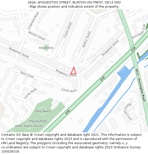 262A, WYGGESTON STREET, BURTON-ON-TRENT, DE13 0SD: Location map and indicative extent of plot
