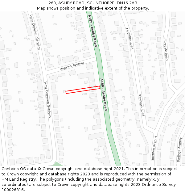 263, ASHBY ROAD, SCUNTHORPE, DN16 2AB: Location map and indicative extent of plot