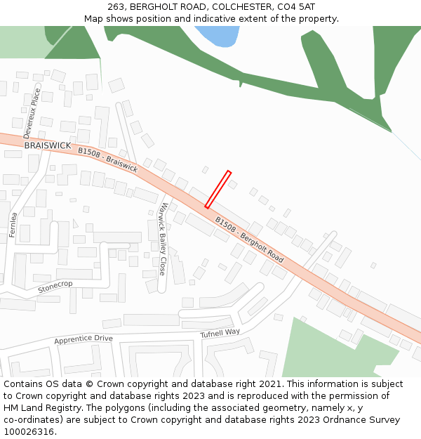 263, BERGHOLT ROAD, COLCHESTER, CO4 5AT: Location map and indicative extent of plot