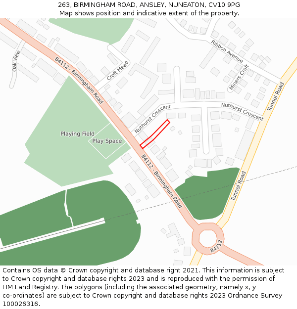 263, BIRMINGHAM ROAD, ANSLEY, NUNEATON, CV10 9PG: Location map and indicative extent of plot