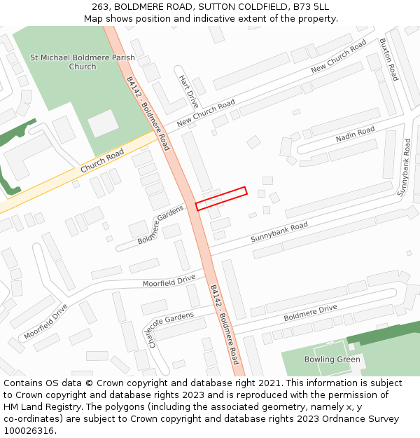 263, BOLDMERE ROAD, SUTTON COLDFIELD, B73 5LL: Location map and indicative extent of plot