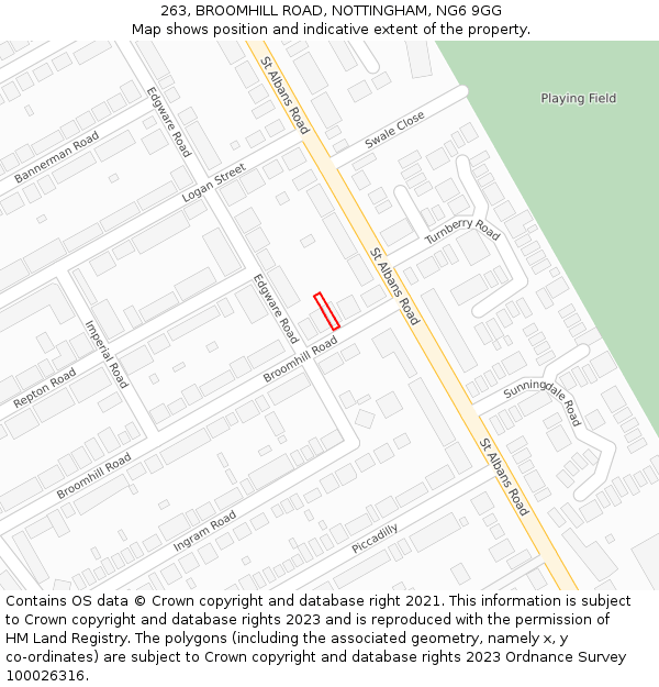 263, BROOMHILL ROAD, NOTTINGHAM, NG6 9GG: Location map and indicative extent of plot